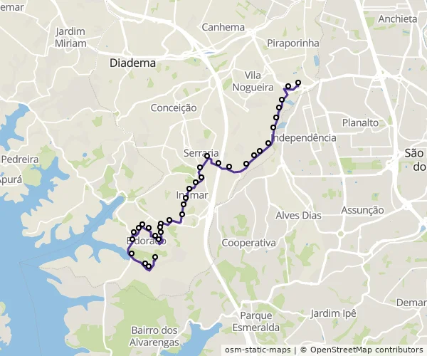 Mapa do itinerário da linha
