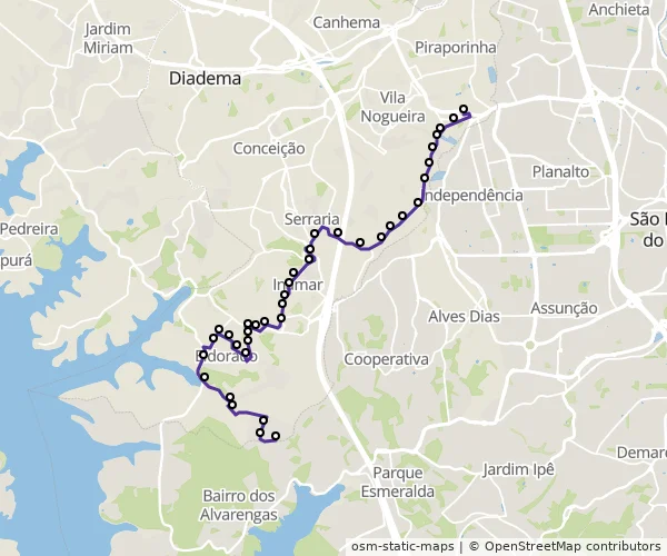 Mapa do itinerário da linha