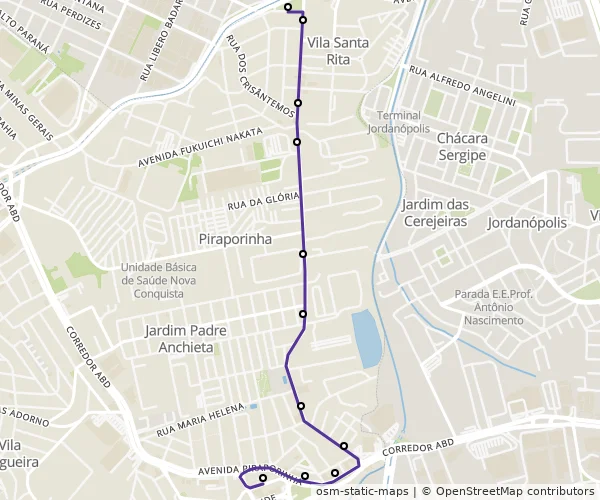 Mapa do itinerário da linha