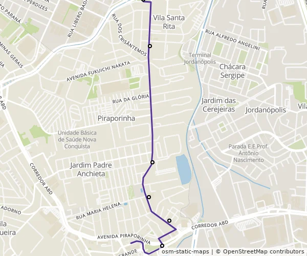 Mapa do itinerário da linha