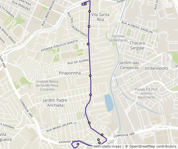 Mapa do itinerário da linha