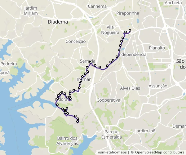 Mapa do itinerário da linha