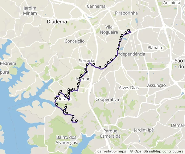 Mapa do itinerário da linha