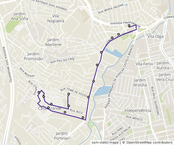 Mapa do itinerário da linha