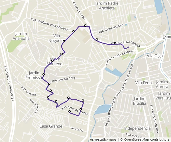 Mapa do itinerário da linha