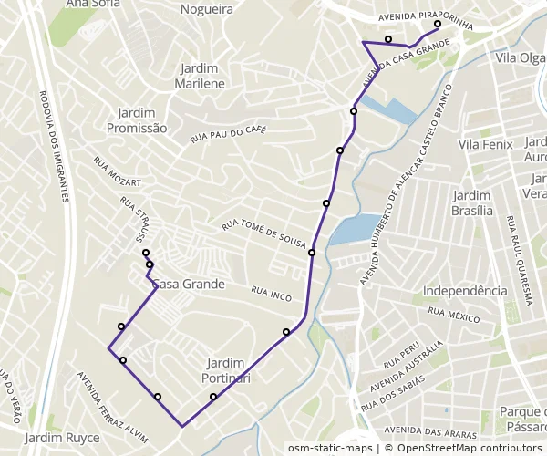 Mapa do itinerário da linha