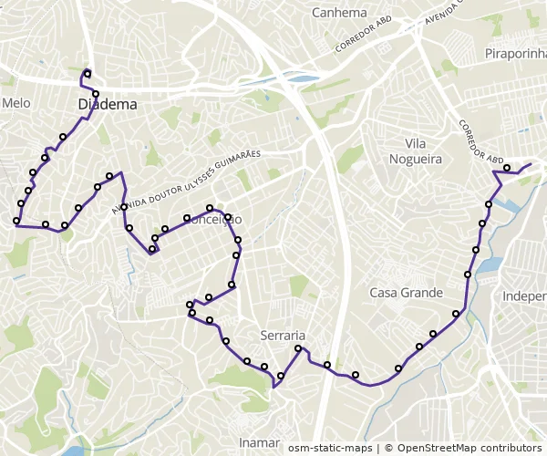 Mapa do itinerário da linha