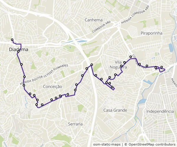 Mapa do itinerário da linha