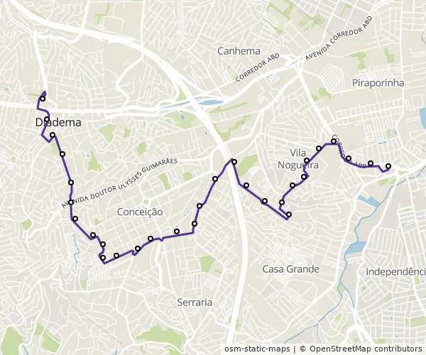 Mapa do itinerário da linha