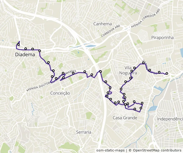 Mapa do itinerário da linha
