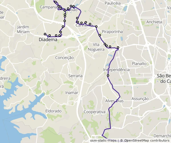 Mapa do itinerário da linha