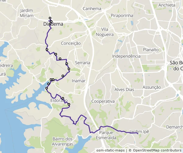Mapa do itinerário da linha