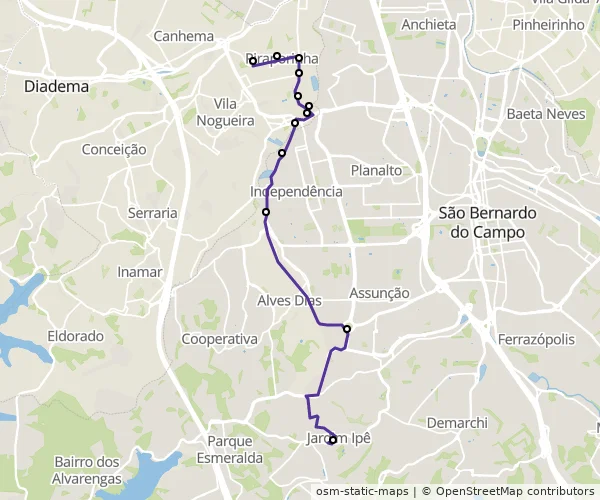 Mapa do itinerário da linha