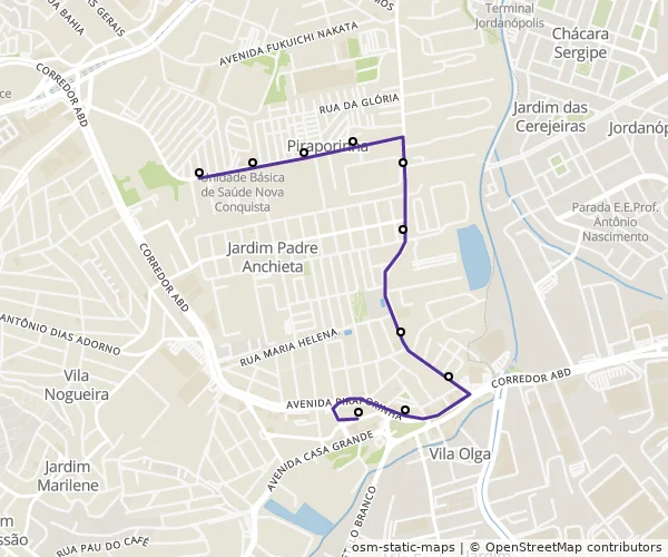 Mapa do itinerário da linha