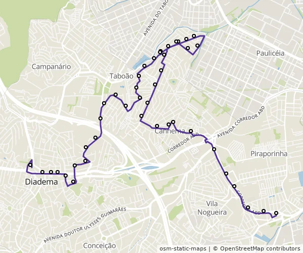 Mapa do itinerário da linha