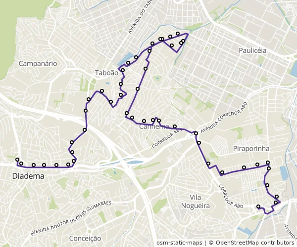 Mapa do itinerário da linha