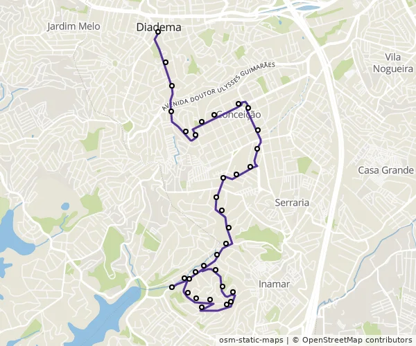 Mapa do itinerário da linha