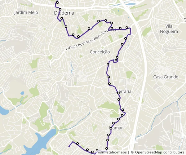Mapa do itinerário da linha
