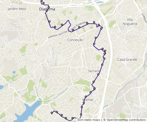 Mapa do itinerário da linha