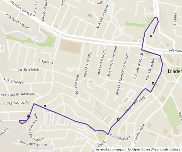 Mapa do itinerário da linha