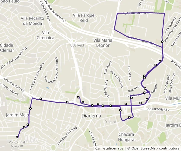 Mapa do itinerário da linha