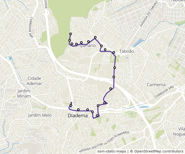 Mapa do itinerário da linha