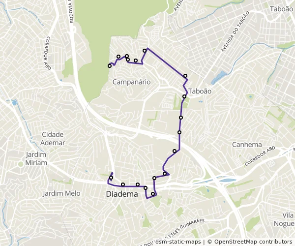 Mapa do itinerário da linha
