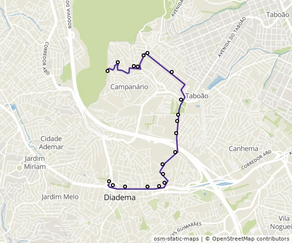 Mapa do itinerário da linha
