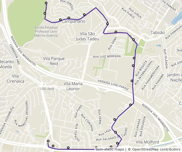 Mapa do itinerário da linha