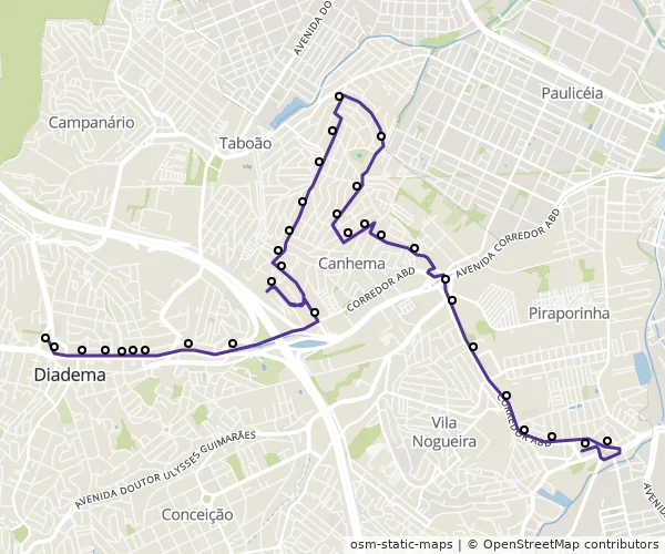 Mapa do itinerário da linha