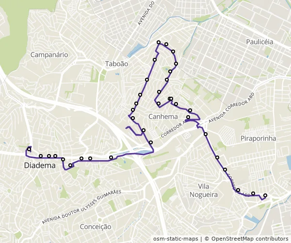 Mapa do itinerário da linha