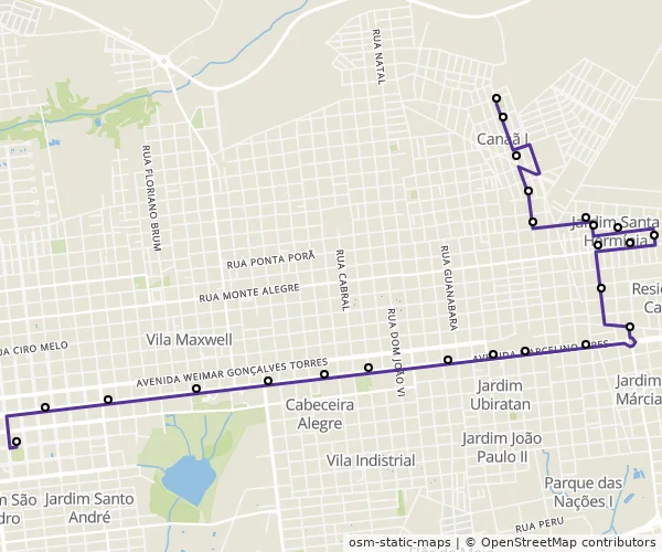 Mapa do itinerário da linha