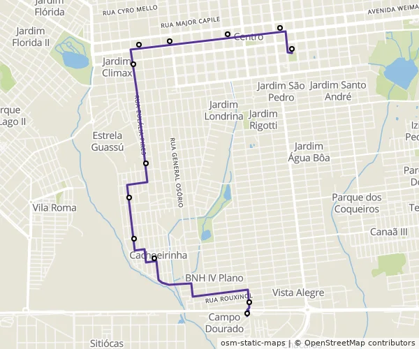 Mapa do itinerário da linha