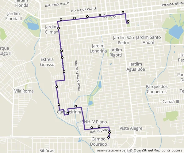 Mapa do itinerário da linha