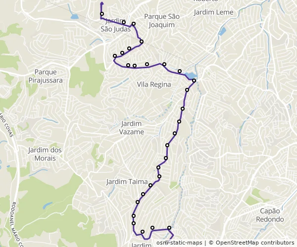 Mapa do itinerário da linha