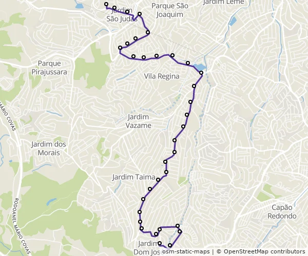 Mapa do itinerário da linha