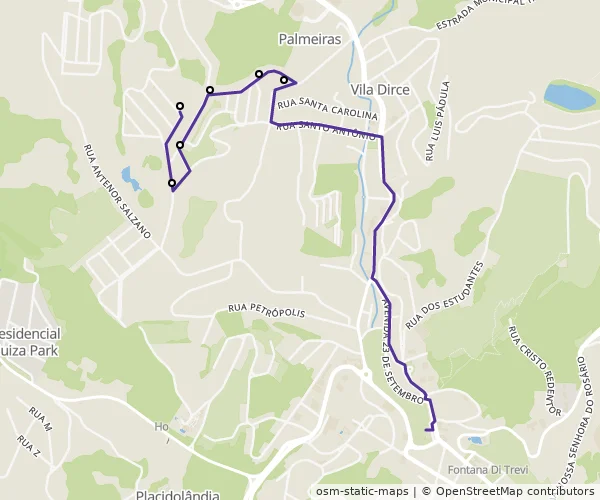 Mapa do itinerário da linha