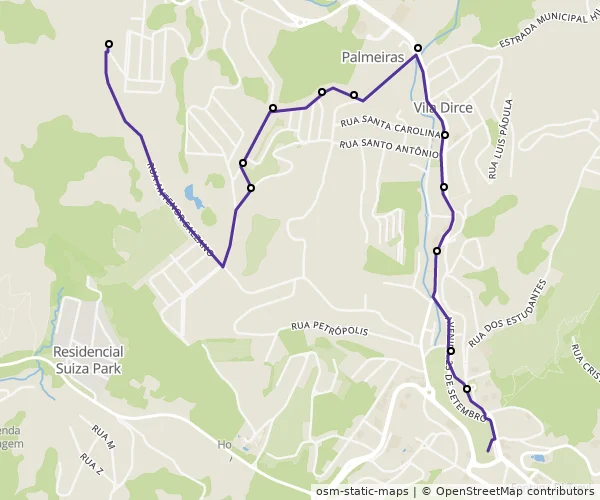 Mapa do itinerário da linha