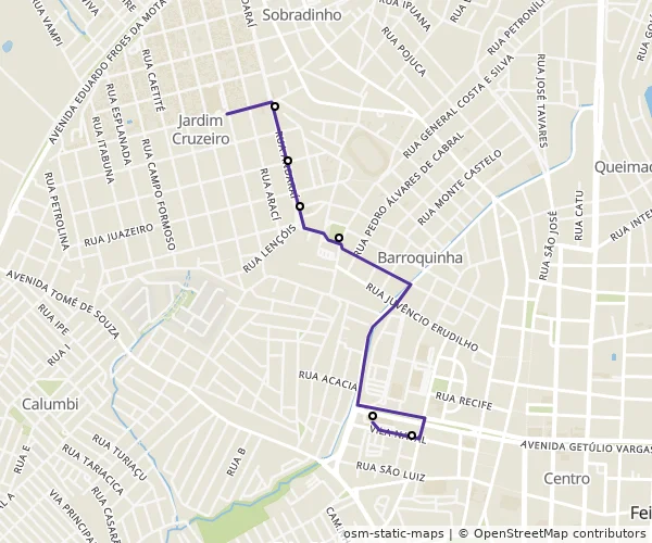 Mapa do itinerário da linha