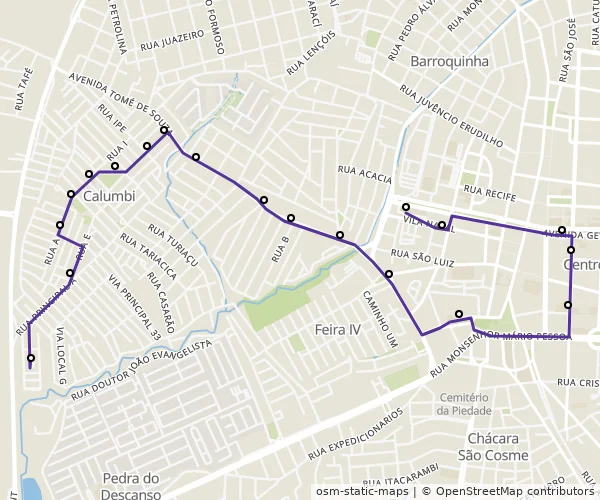 Mapa do itinerário da linha