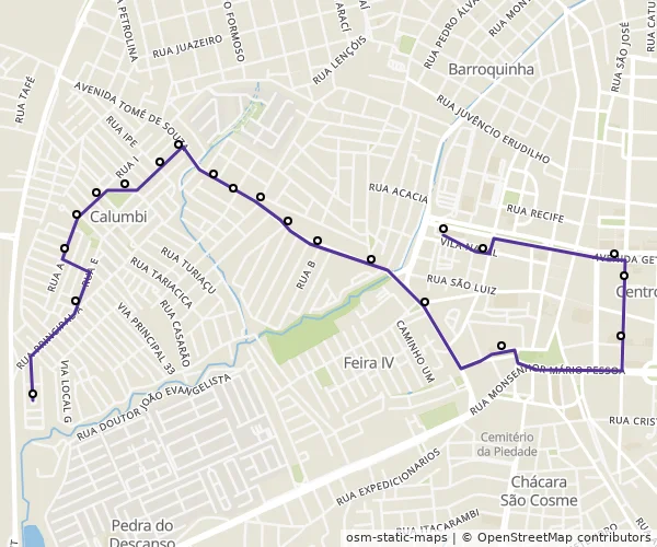 Mapa do itinerário da linha