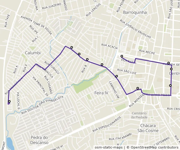 Mapa do itinerário da linha