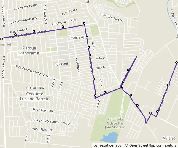 Mapa do itinerário da linha