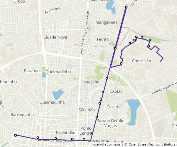 Mapa do itinerário da linha