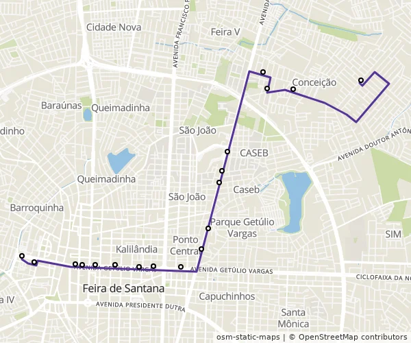 Mapa do itinerário da linha