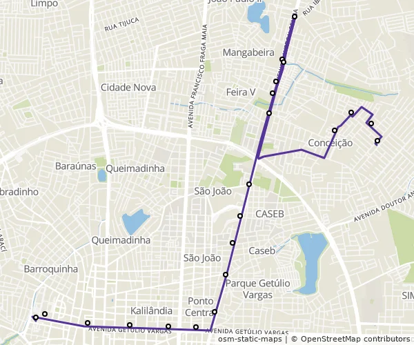 Mapa do itinerário da linha