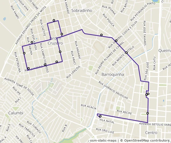 Mapa do itinerário da linha