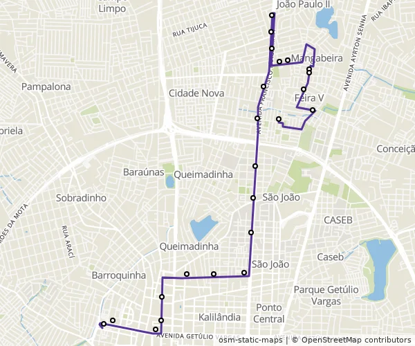 Mapa do itinerário da linha