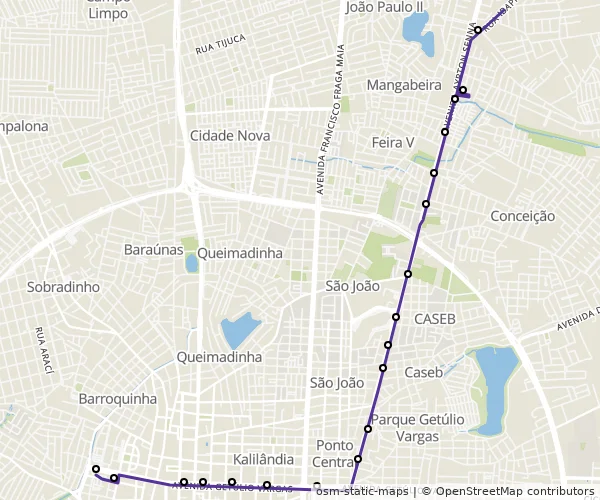 Mapa do itinerário da linha