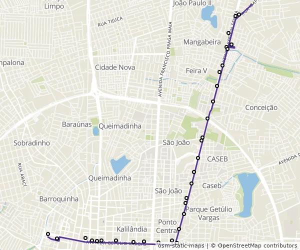 Mapa do itinerário da linha